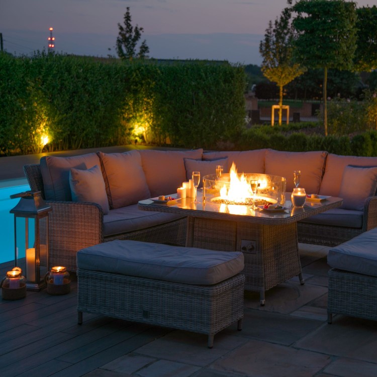 Maze rattan oxford light grey royal corner with firepit sales